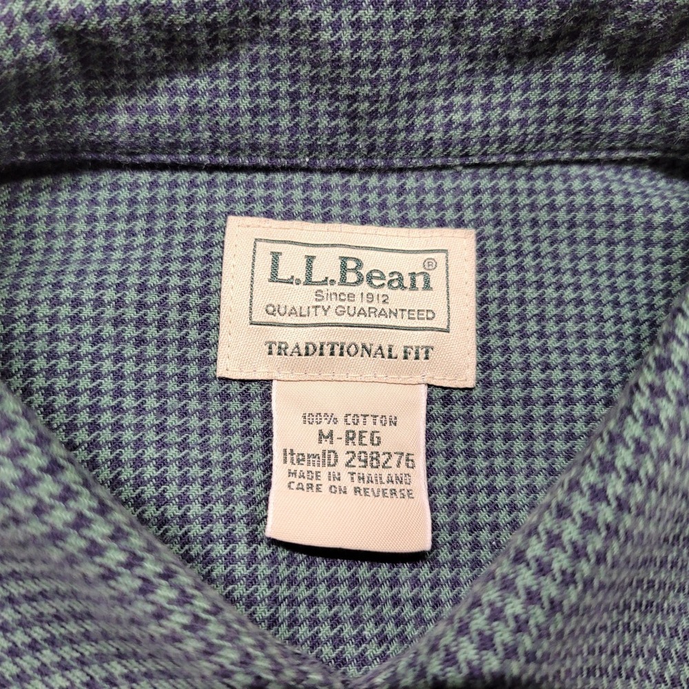 LL Bean Shirt Mens Medium Green Houndstooth Traditional Fit Button Down Outdoors - Picture 7 of 13